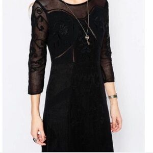 Free People Say You Love Me black lace embroidered maxi dress with 3/4 sleeves